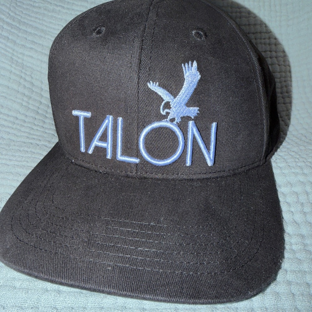 Talon Golf Flat Bill Black Hat 100% Cotton Logo Embroidered Sky Blue‎ EUC